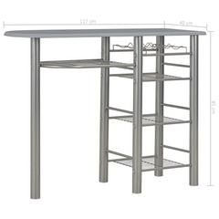 3-Piece Bar Set with Storage Shelves, Durable Wood and Steel, Foldable Chairs, Modern Grey and Silver Design