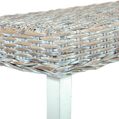 160 cm Bench in White and Natural Kubu Rattan with Solid Mango Wood Legs - Elegant and Comfortable Seating for Your Home