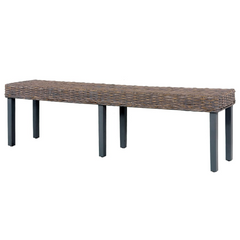 160 cm Grey Kubu Rattan Bench with Solid Mango Wood Legs - Elegant & Durable Seating Solution