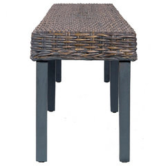 160 cm Grey Kubu Rattan Bench with Solid Mango Wood Legs - Elegant & Durable Seating Solution