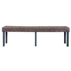 160 cm Grey Kubu Rattan Bench with Solid Mango Wood Legs - Elegant & Durable Seating Solution