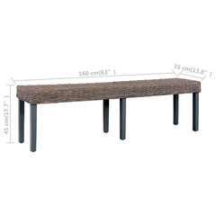 160 cm Grey Kubu Rattan Bench with Solid Mango Wood Legs - Elegant & Durable Seating Solution