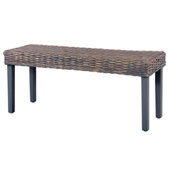 Grey Natural Kubu Rattan and Solid Mango Wood Bench - 110 cm, Stylish and Durable Seating for Home Décor