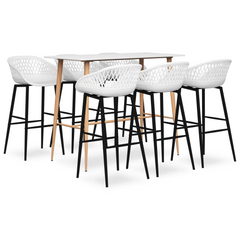 7 Piece Bar Set White - Modern & Stylish Bar Table and Stool Set for Home, Garden, Pub, or Restaurant