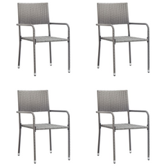 5 Piece Poly Rattan Garden Dining Set - Grey | Outdoor Furniture with Glass Tabletop & Stackable Chairs