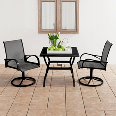 3 Piece Garden Dining Set - Modern Textilene & Powder-Coated Steel Outdoor Furniture