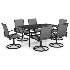 7 Piece Garden Dining Set - Modern Textilene and Powder-Coated Steel Outdoor Furniture