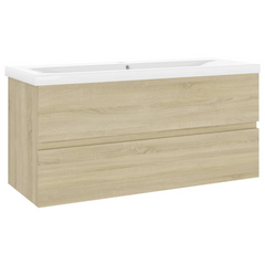 Sonoma Oak Sink Cabinet with Built-In Ceramic Basin – Elegant Bathroom Storage Solution