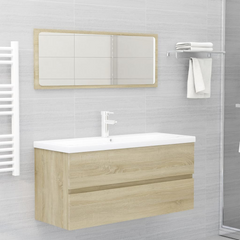 Sonoma Oak Sink Cabinet with Built-In Ceramic Basin – Elegant Bathroom Storage Solution