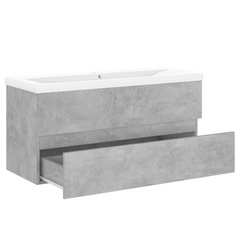 Concrete Grey Sink Cabinet with Built-in Basin, Durable Engineered Wood & Sleek Ceramic Basin, Modern Bathroom Storage Solution