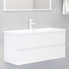 Sink Cabinet with Built-in Basin – High Gloss White, Engineered Wood, Ample Storage, Modern Design