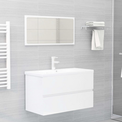 High Gloss White Sink Cabinet with Built-in Ceramic Basin - Modern Engineered Wood Bathroom Vanity