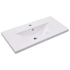 High Gloss White Sink Cabinet with Built-in Ceramic Basin - Modern Engineered Wood Bathroom Vanity