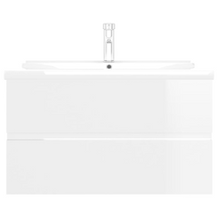 High Gloss White Sink Cabinet with Built-In Ceramic Basin - Modern Engineered Wood Bathroom Vanity