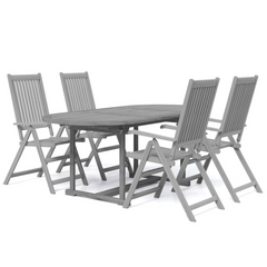 5 Piece Garden Dining Set - Solid Acacia Wood with Extendable Table and Folding Chairs