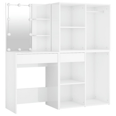 LED Dressing Table with Ample Storage and High Gloss Finish - White Engineered Wood, 2 Cabinets Included