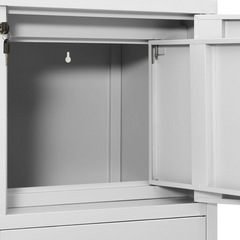 Light Grey Office Cabinet with Planter Box - Steel, 90x40x125 cm - Modern Storage Solution with Adjustable Shelves and Lockable Drawers