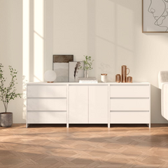 3 Piece Sideboard Set in White | Elegant Engineered Wood Storage Cabinets for Home Decor and Organization