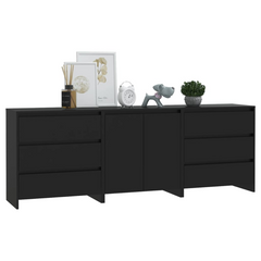 3 Piece Sideboard Set in Black Engineered Wood - Stylish and Functional Storage Solution