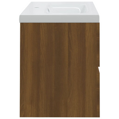 Brown Oak Engineered Wood Sink Cabinet with Built-in Ceramic Basin - Stylish & Functional Bathroom Storage