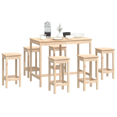 7 Piece Solid Pine Wood Bar Set - Rustic & Stylish Pub Table with 6 Stools