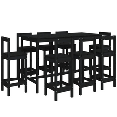 9-Piece Bar Set in Black | Solid Pine Wood Bar Table & Chairs for Home Dining