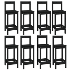 9-Piece Bar Set in Black | Solid Pine Wood Bar Table & Chairs for Home Dining