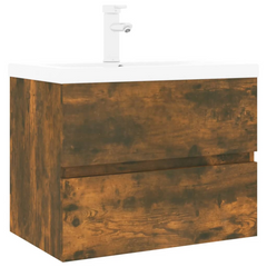 Sink Cabinet with Built-in Basin in Smoked Oak - Engineered Wood, Modern Bathroom Vanity