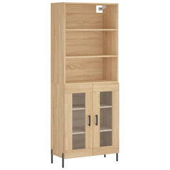 Highboard with Metal Feet, Sonoma Oak Finish, 69.5x34x180 cm - Durable Engineered Wood and Spacious Storage