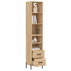 Sonoma Oak Highboard 34.5x34x180 cm - Elegant Engineered Wood Storage Cabinet with Metal Feet