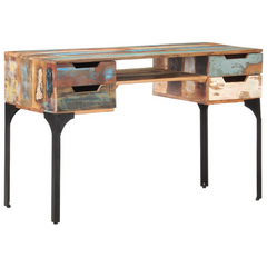 Solid Reclaimed Wood Desk with Iron Legs - 118x48x75 cm | Vintage Style Office Desk with Ample Storage