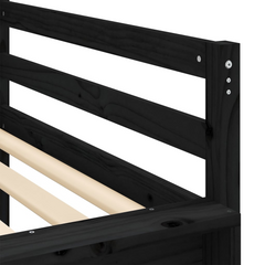 Kids' Loft Bed with Fun Curtains, Ladder & Slide - 90x200cm, Solid Pine Wood, White & Black