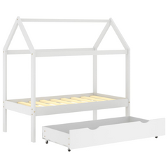 Kids Bed Frame with Drawer, White Solid Pine Wood, 70x140 cm - Tree House Style, Sturdy and Durable with Extra Storage