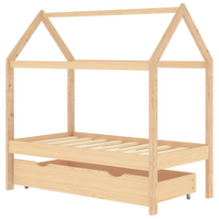 Kids Bed Frame with Drawer, Solid Pine Wood, Tree House Style, 70x140 cm - Perfect Bed for Kids with Storage