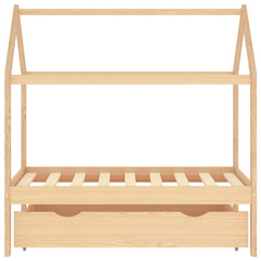 Kids Bed Frame with Drawer, Solid Pine Wood, Tree House Style, 70x140 cm - Perfect Bed for Kids with Storage