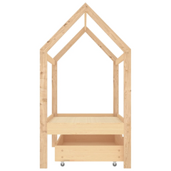 Kids Bed Frame with Drawer, Solid Pine Wood, Tree House Style, 70x140 cm - Perfect Bed for Kids with Storage