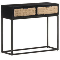 Industrial Console Table | 90x35x76 cm | Solid Mango Wood with Iron Base | Stylish & Durable Hall Cabinet