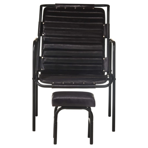 Black Real Leather Relaxing Armchair with Footrest