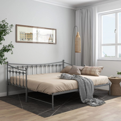 Versatile Pull-out Sofa Bed Frame without Mattress - Grey Metal, 90x200 cm