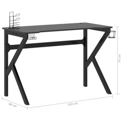 Ergonomic Gaming Desk with K-Shape Legs in Black - 110x60x75 cm, with Earphone Rack and Cup Holder