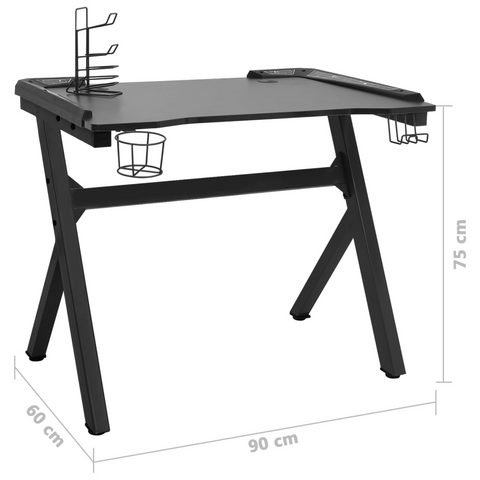 Gaming Desk with RGB LED Lights, Y-Shaped Legs, 90x60x75 cm - Black