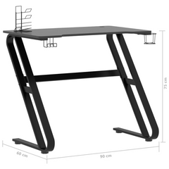 Gaming Desk with ZZ Shape Legs Black 90x60x75 cm