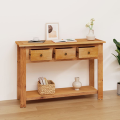 Elegant Console Table - 110x35x75 cm | Solid Oak Wood | 3 Drawers & Shelf | Sturdy & Stylish