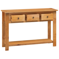 Elegant Console Table - 110x35x75 cm | Solid Oak Wood | 3 Drawers & Shelf | Sturdy & Stylish