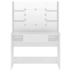 White Makeup Table with LED Lights, Mirror & Storage - 100x40x135 cm, Modern MDF Vanity Desk