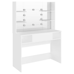 White Makeup Table with LED Lights, Mirror & Storage - 100x40x135 cm, Modern MDF Vanity Desk