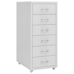 Mobile File Cabinet - Durable Grey Metal, 6 Drawers, 28x41x69 cm, with Wheels