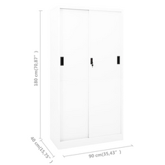 Durable Office Cabinet with Sliding Door - White, 90x40x180 cm, Steel Storage Solution