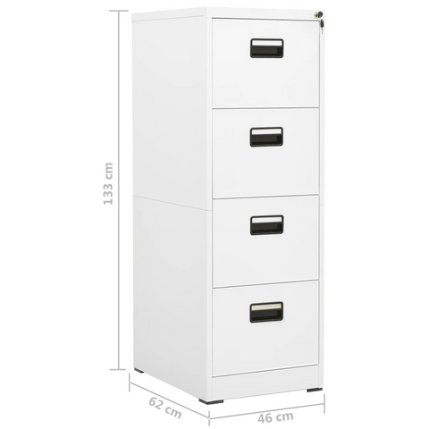 Steel Filing Cabinet – Modern White, 4 Drawers, Lockable, 46x62x133 cm – Durable Office Storage