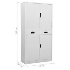 Steel Office Cabinet with Lock | Light Grey 90x40x180 cm | Durable & Secure Filing Storage Solution